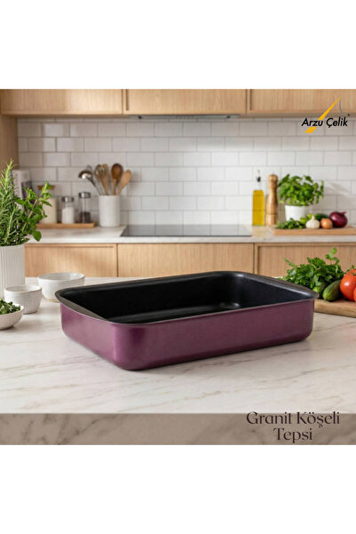 Arzu Çelik 30X35 cm Granite Corner Tray - Plum