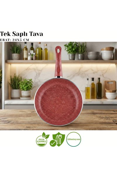 Arzu Çelik 24 cm Granite Single Handle Pan - Red