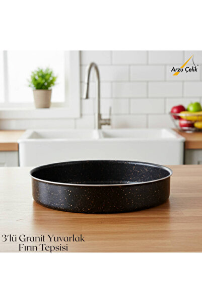 Arzu Çelik Set of 3 Granite Round Baking Trays - Black