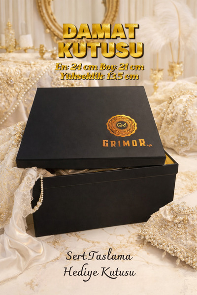 grimorlife Sert Taslama Lüks Çeyiz Bohçası Kutusu | Bronz Detaylı Premium Sak...