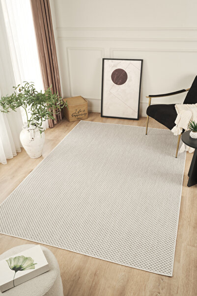 Konfor Halı Sisalux 3082 Beyaz Gri Sisal Dokuma Jüt Kilim Hav Toz Vermez Halı...