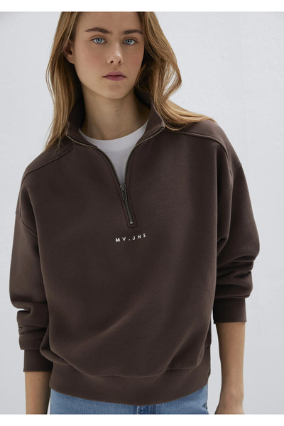 Mavi Mvjns Embroidered Semi-Zipper Brown Sweatshirt 1S10533-71603