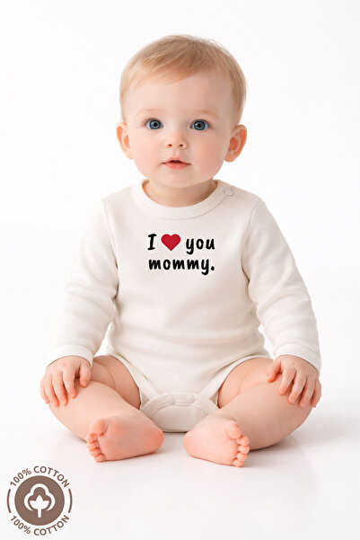 Miniel Unisex Bebek %100 Organik Pamuklu Family Baskılı 0-12 Ay Uzun Kollu Çı...