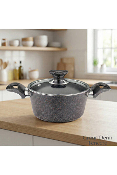 Arzu Çelik 18 cm Granite Deep Pot Glass Lid - Black