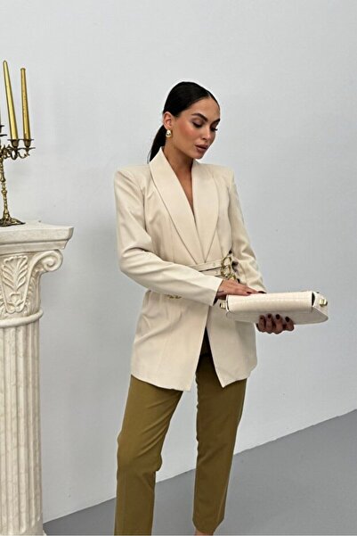 ZF BUTİK Women's Blazer with Gold Belt