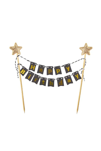 Choice black Happy Birthday Cake Toppers Banner Star Flag for Kids Girls Boys...