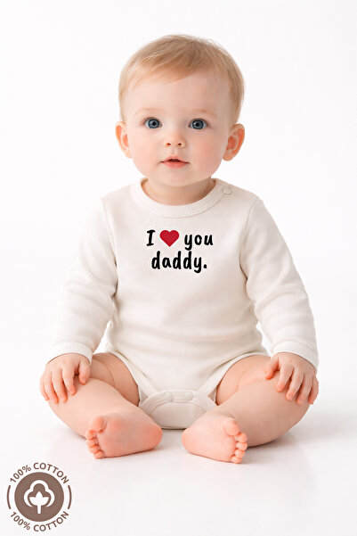 Miniel Unisex Bebek %100 Organik Pamuklu Family Baskılı 0-12 Ay Uzun Kollu Çı...