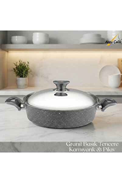 Arzu Çelik 28 cm Granite Pot & Pilav Pot Steel Lid - Gray