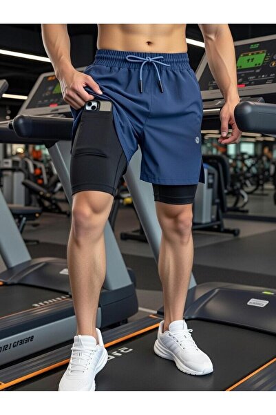 Demente 2 In 1 tayt telefon cep'li havluluk Gym Ve Fitness Astarlı Taytlı Şort