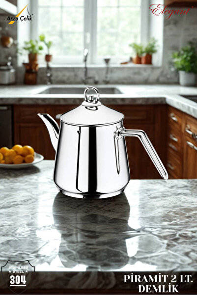 Elegant إبريق شاي فردي من الصلب على شكل هرم بسعة 2 لتر مع مقبض