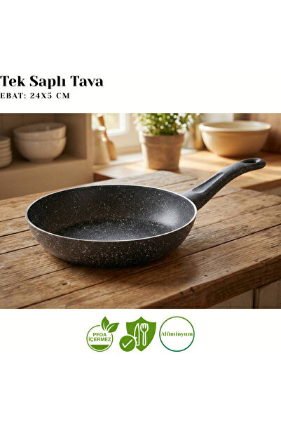 Arzu Çelik 24 cm Granite Single Handle Pan - Black