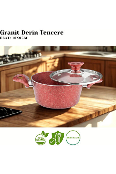 Arzu Çelik 10 Piece Granite Set Glass Lid - Red