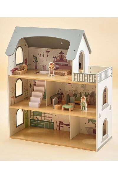 Fab N Funky بيت دمى خشبي مع أثاث وإكسسوارات، متين، واقعي، ومؤثث بشكل جيد، منا...