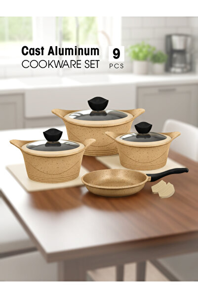 KOZE 9-Piece Cast Aluminum Cookware Set with Granite Coating, Non-Stick Cookw...