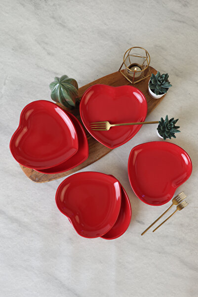 Keramika Red Heart Cake Plate 20 cm 6 Pieces 506