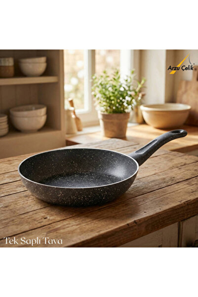 Arzu Çelik 24 cm Granite Single Handle Pan - Black