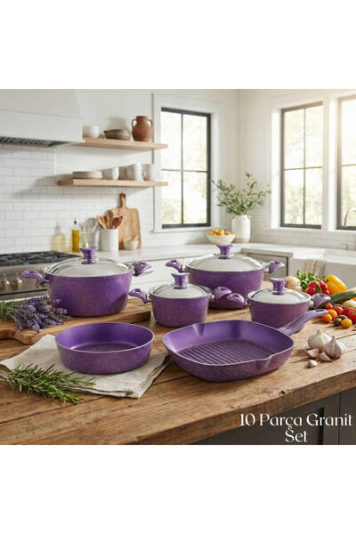 Arzu Çelik 10 Piece Granite Set Steel Lid - Violet