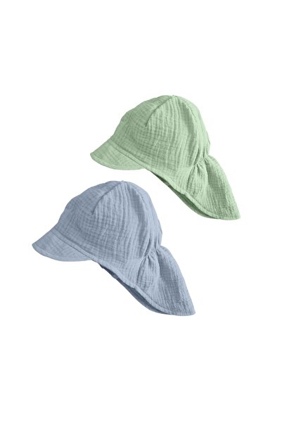 Kidizi Set of 2 double muslin caps Maitre 1-3 years, jeans-mint