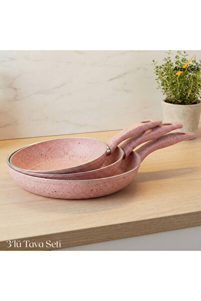 Arzu Çelik 3-Piece Granite Single-Handle Pan Set - Pink