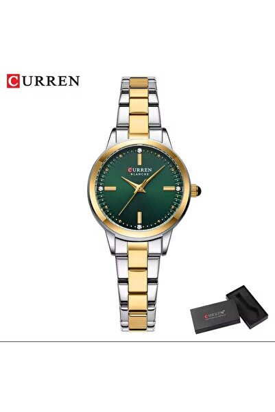 Curren Women's Luxury Gold-Tone Quartz Watch with Crystal Accents and Green Dial