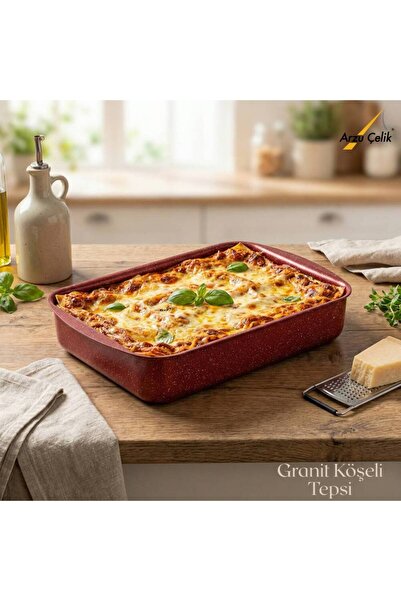 Arzu Çelik 22X30 cm Granite Corner Tray - Red