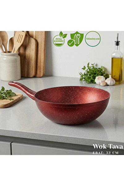 Arzu Çelik 32 cm Granite Wok Pan - Red