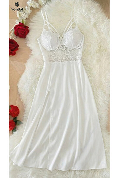 Generic Long lingerie dress with lace details and a side slit – a luxurious f...