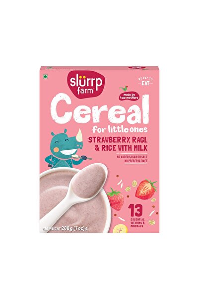 SLURRP FARM Ragi, Rice and Strawberry Cereal with Milk 200g Mildly Sweetened ...