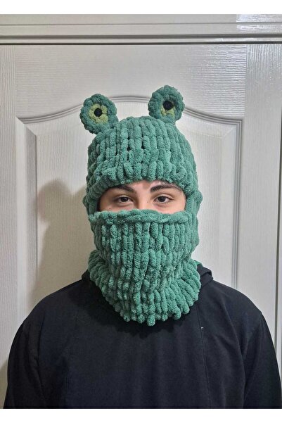 Dodemert Home Puffy Frog-Eyed Hand-Knitted Wegh Snow Mask Beanie & Muscle Cov...