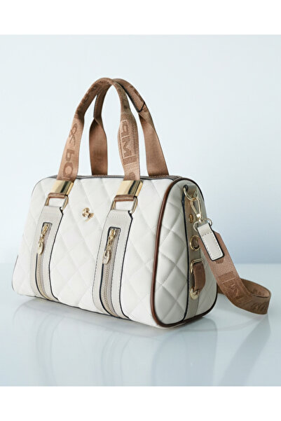 Çanta Trend Miami Polo Club Cream Women's Cylinder Quilted Cream Model Hand a...