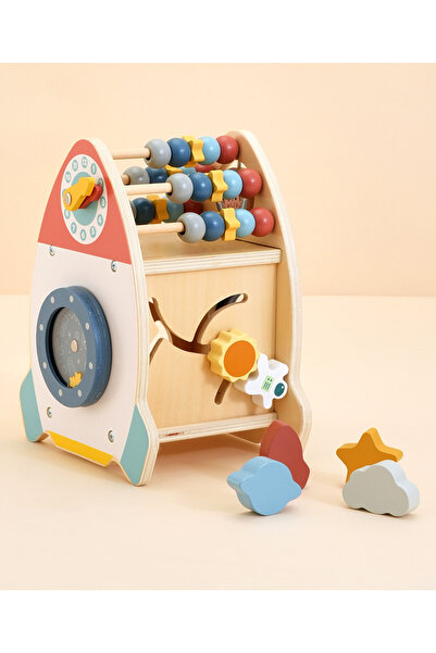 Fab N Funky صاروخ خشبي تفاعلي على شكل صاروخ، 6 عناصر تفاعلية، يعزز المهارات ا...