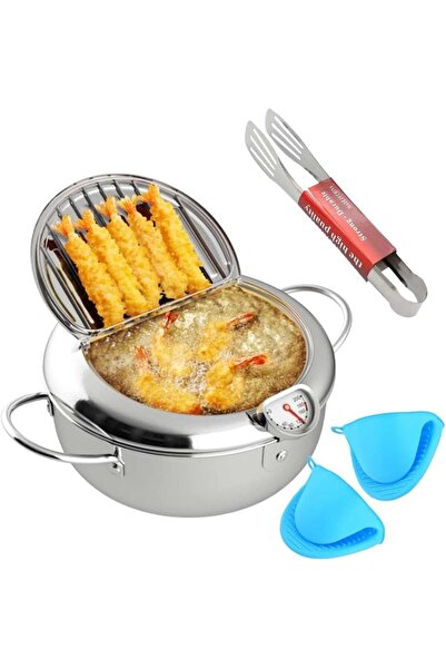 Generic قدر قلي عميق، 9.5 بوصة/3.2 لتر، على طراز قدر قلي التمبورا مع غطاء، مص...