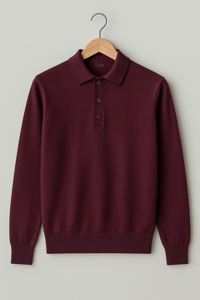 Edwox Men's Polo Collar Sweater Claret Red Cd111