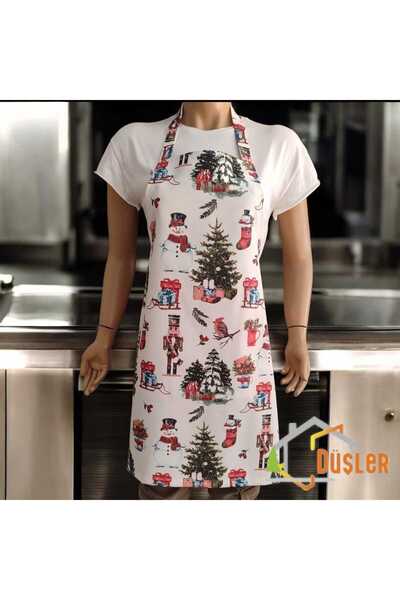 DÜŞLER EV TEKSTİLİ New Year's Patterned Chef's Kitchen Apron with Adjustable ...