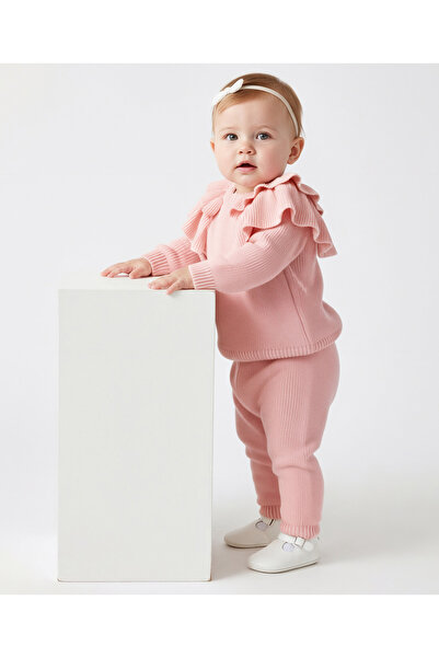 Bonfino 100% Cotton Solid Sweater with Frill At Shoulder and Jogger Co-Ords S...