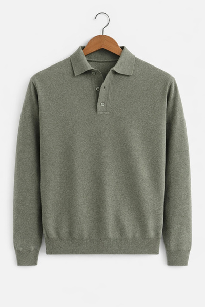 Edwox Men's Polo Collar Sweater Green Cd111
