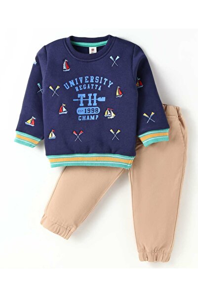 ToffyHouse Fleece Knit Full Sleeve Winter Wear T-Shirt & Lounge Pant Set Naut...