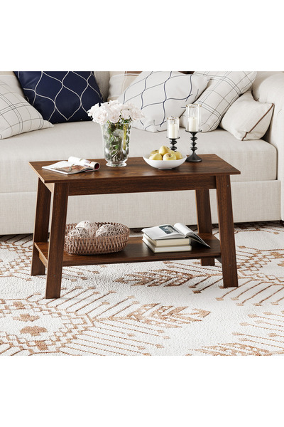 Garvee Coffee Table with Dual Open Storage, Rectangular Wood Center Table, St...