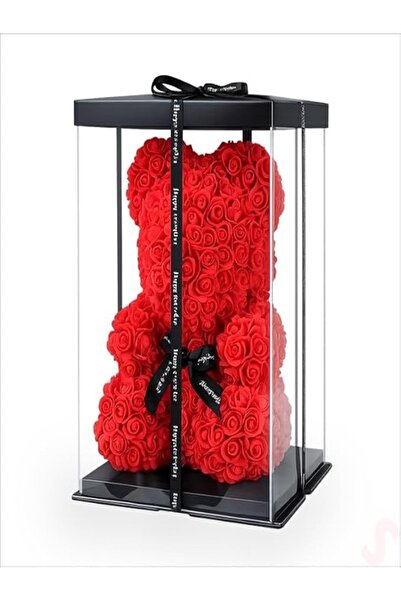 Yapay Gül Ayıcık – El Yapımı Dekoratif Hediyelik (40cm)