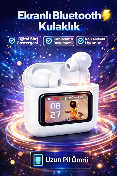 Uzak Store Dijital Ekranlı Kablosuz Kulaklık – HD Ses, Uzun Pil Ömrü