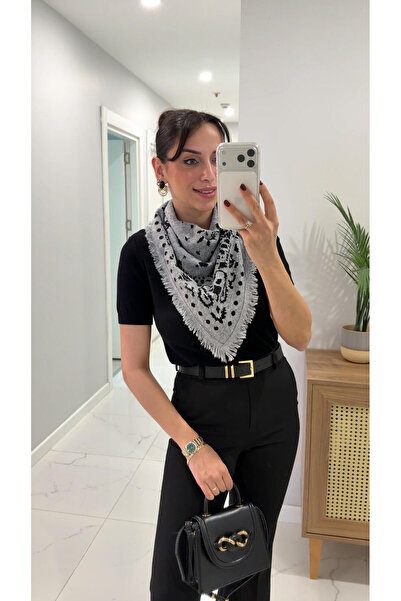 BİRCANÇİL Uwgi Gray Black Patterned Shawl
