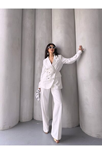 ZF BUTİK Γυναικείο σετ παντελονιού με λεπτομέρειες σε ροζ απόχρωση