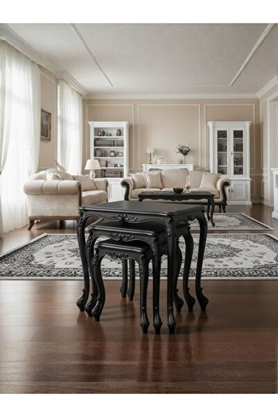 Gazzini Furniture Majestic Fransız Still 3'lü Ahşap Zigon Sehpa