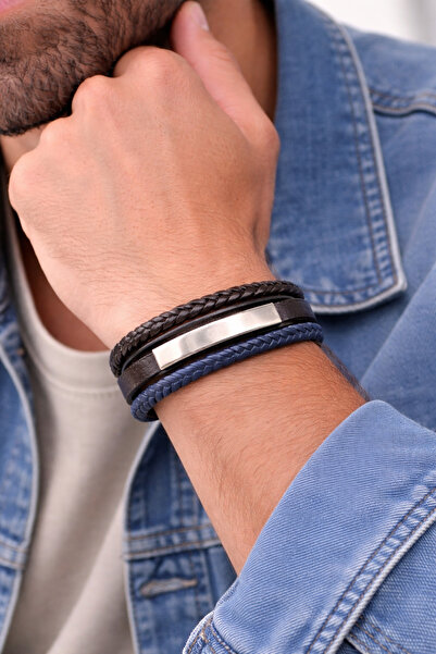 HER ŞEY NOTA www.herseynota.com Black Navy Blue Genuine Leather Multi-Braid M...