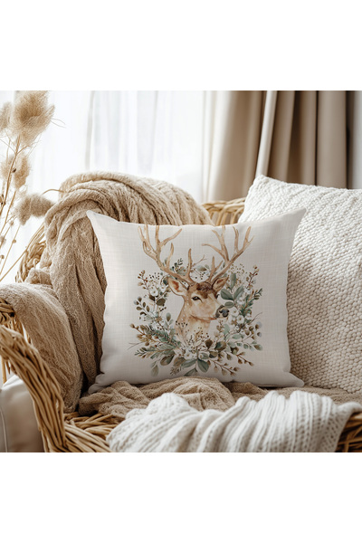 Evmila Decorative Throw Pillow Cover, Watercolor Deer Pattern, 43X43 cm Doubl...