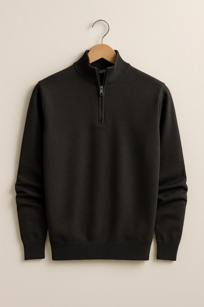 Edwox Men's Half Zipper Regular Fit Sweater Black Cd116