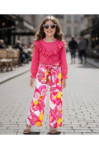 Ollington St. Cotton Full Sleeves Top & Floral Printed Culotte Set - Pink & W...