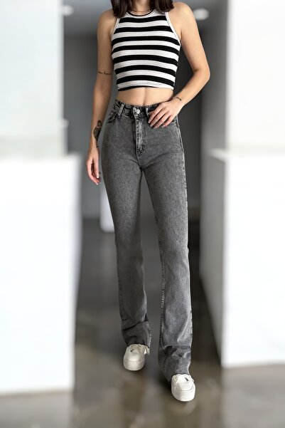 LİVKA Enda Smoked Colorfast Lycra High Waist Spanish Leg Jeans