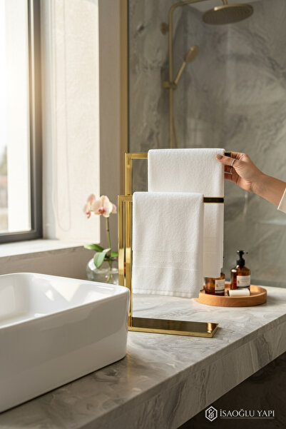 İSAOĞLU YAPI Gold Tezgah Üstü Havluluk Kare Modern Tasarım Çiftli Banyo Havlu...