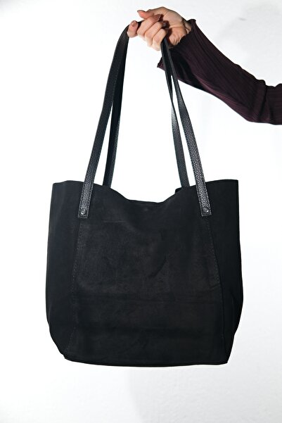 LuviShoes ΓΚΡΑΖΙΑ Μαύρο Σουέτ Γνήσιο Δέρμα Γυναικείο Τσάντα ώμου